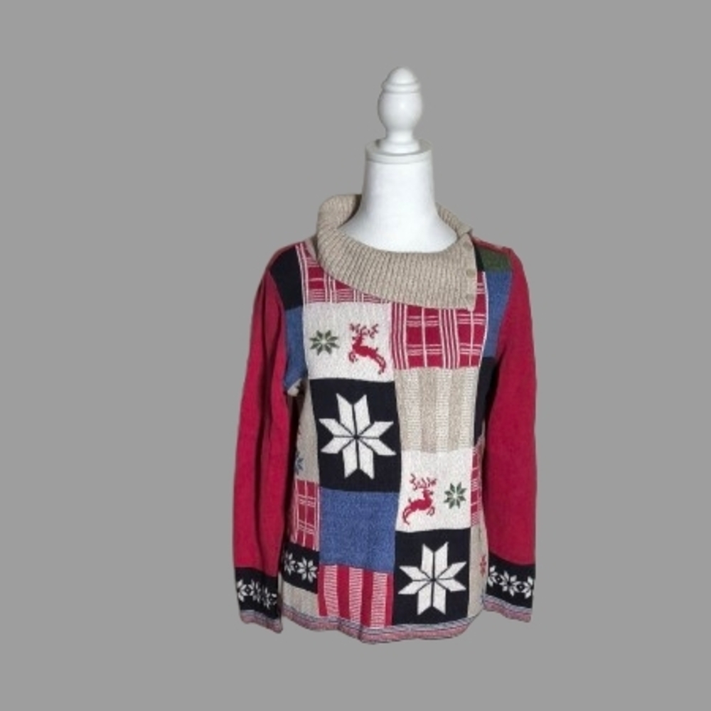 Source Unknown Multicolor Patchwork Turtleneck Sw… - image 1